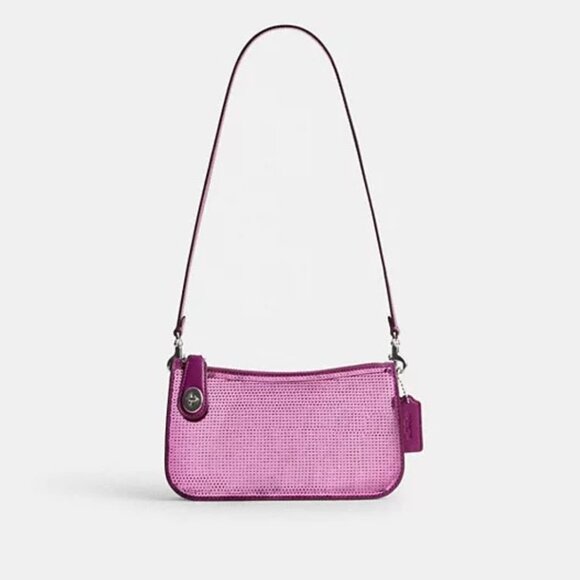 COACH $295 CM547 Penn Shoulder Bag with Sequins Dark Magenta NWT! - Picture 1 of 9